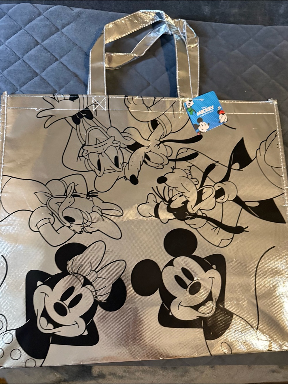 Disney Metallic Silver Mickey & Friends Large Tote Bag 🆕